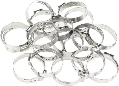 50Pcs 26.4mm-29.6mm (1inch)Single Ear Hose Clamp Hose Crimp Clamps Ear Crimp Rings Ear Stepless Hose Clamp Pinch Clamps for Hose Pipe Clamp Tools (1inch)
