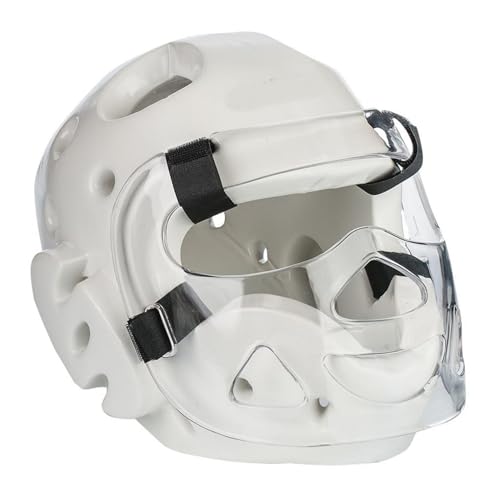 Karate Sparring Full Head Gear with face Shield - color: white, size: adult small