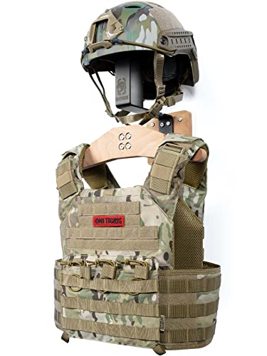 ONETIGRIS Tactical Gear Wall Mount, Heavy Duty Helmet & Plate Carrier Rack - color: Natural
