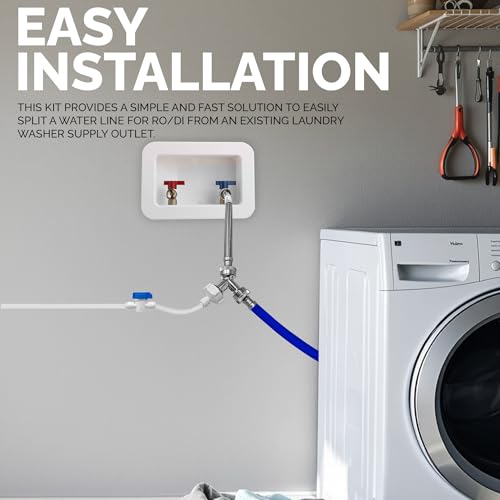 Washer Laundry Water Feed Line Splitter For Water Filtration RO Deionization Aquarium System 25’ Feet X 1/4” Tubing W/Shut Off Valve And Wye Connector + Supply Hose