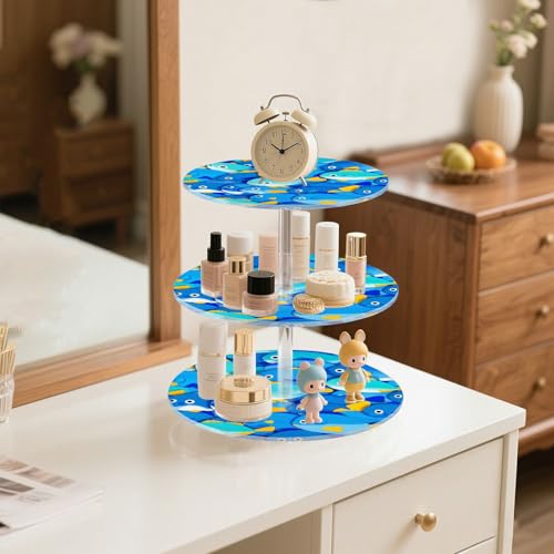 Cute Cartoon Fish Blue Transparent Acrylic Tray Spill-Proof Three-Layer Pallet Store Sundries In The Entrance Hall