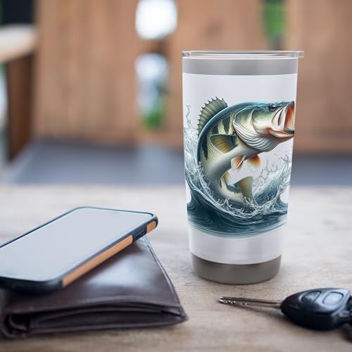 Bass Fishing Jumping Out Of The Water Outdoor Fisherman Stainless Steel Insulated Tumbler