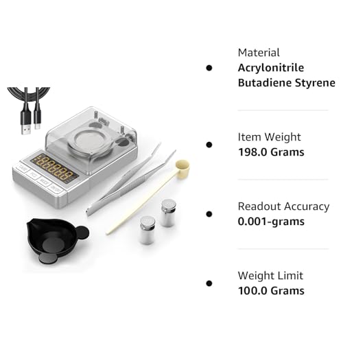 Milligram Scale 100g/0.001g Sliver, Mg Scale with 20g Calibration Weight and Accessories, Sliver Powder Scale for Reloading - color: Silver