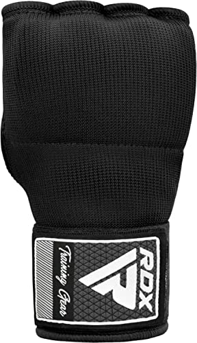 RDX Gel Boxing Hand Wraps Inner Gloves Men Women, Quick 100cm Long Wrist Straps, Elasticated Padded Fist Under Mitts Protection, Muay Thai MMA Kickboxing Martial Arts - color: Black, size: X-Large