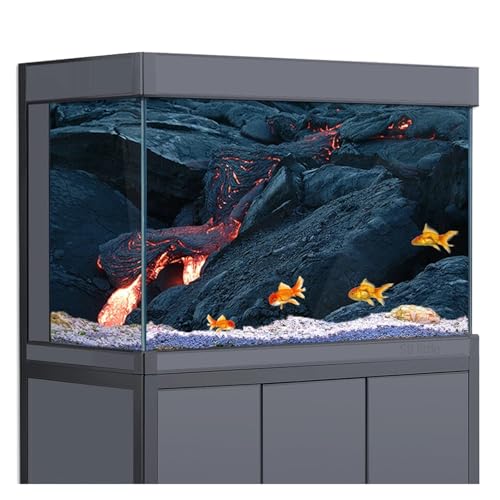 Fish Tank Background Aquarium Background Volcano Magma Lava Rock Black HD Printing Wallpaper Fish Tank Reptile Habitat Decorations for Home(30x40cm 12x16in)