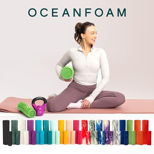 Oceanfoam Ripple Travel Foam Roller (11" x 3.35") Firm Mini Foam Roller for Physical Therapy, Deep Tissue Massage, Back Pain - High Density, Ergonomic Wave Textured - Yoga, Exercise (Algae Green) - color: Algae Green