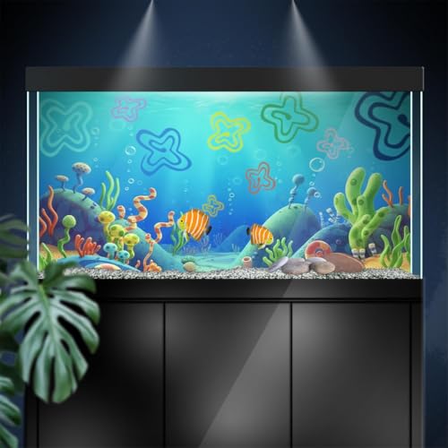 Aquarium Background Stickers for 30-60 Gallon Tanks, Cartoon Underwater Self-Adhesive Fish Tank Reptile Terrarium Decor Poster (48 x 24inches / (120 x 60 cm)) - size: 48 x 24inches / (120 x 60 cm)