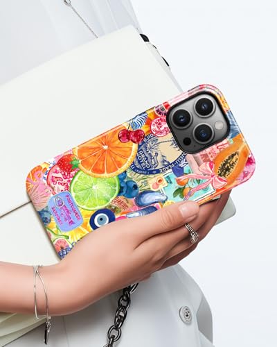 for iPhone 14 Pro Max Case, Cute Fruit Lemon Seashell Summer Collage Phone Case, Compatible with Magsafe, Trendy Western Glossy Yellow Magnetic Slim Shockproof Protective Women Girl Men Cover