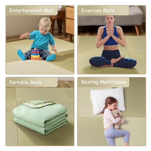 HAGiHARA Igusa Tatami Mat, 6 Pieces Foldable Rush Grass Floor Mats | Breathable Igusa Surface Helps Create a Cool and Natural Floor Space - size: 6pieces