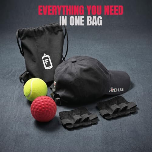 Reflex Ball Hat Kit for Boxing – 2 Speed Levels, Click-to-Adjust Metal Lock & Knuckle Guards | Cotton Hat Punch Ball Set for Reaction Time, Speed & Coordination Training | PunchLab App Compatible