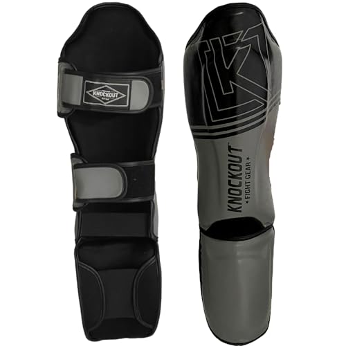 Muay Thai Shin Guards MMA Martial Arts -Padded, Adjustable Leg Guards with Instep Protection for Training and Sparring Gear Kickboxing Equipment – Durable, Professional - color: Black/Gray, size: Large-X-Large
