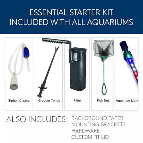 3.0 Wall Mounted Fish Tank Kit with LED Lighting, Built-in Filter System, Modern Space-Saving Design, Complete Accessories Set (Verticali, Silver)
