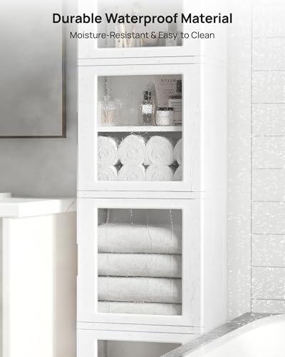 Vtopmart 63.2" Tall Slim Bathroom Storage Cabinet with 4 Adjustable Shelves and 4 Doors, Freestanding Narrow Cabinets Organizer with Wheels and Anti-tip for Laundry, Kitchen, Pantry, White