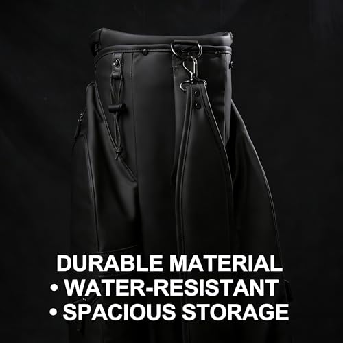 14-Way Full Length Dividers Golf Cart Bag - Waterproof Synthetic Leather Golf Bag with 15 Pockets, Durable Golf Club Bag for Men & Women, Available in Black, Blue, Gray - color: Balck