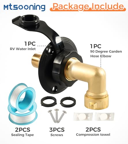 RV City Water Fill Inlet with Elbow Check Valve, 3/4 NH Female to 1/2 NPT Male RV Water Hose Brass Connector Replacement for RV Camper Motorhome Trailer Marine Black