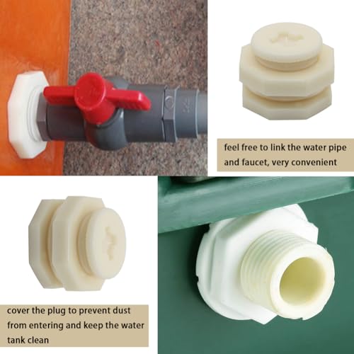 1/2 Female ABS Bulkhead Fitting, Plastic Water Tank Connector Adapter Fitting with Plugs for Outdoor rain Barrel Garden Hose Adapter Spigot kit Water Tank Gallon Drain Bucket(Set of 4)