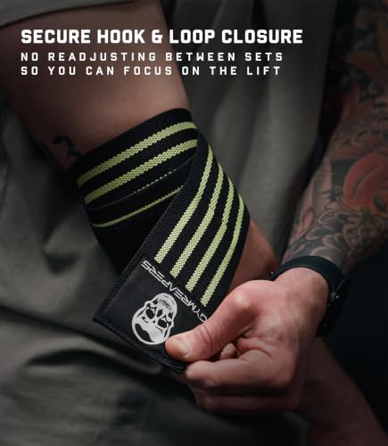 Gymreapers Weightlifting Elbow Wraps (1 Pair) - Flexible 40'' Elbow Compression Strap & Joint Support Brace - for Bench Press, Powerlifting, and Pressing - color: Green