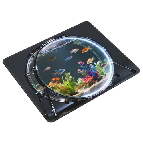 Modern Drum Fish Tank Gaming Mouse Pad Non-Slip Rubber Base Square Mouse Mat for Office Computer Mousepad 7.9 X 9.5 in