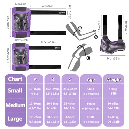 Tanden Skating Protective Gear Knee and Elbow Pads Wrist Guards for Roller Skating Skateboarding, Skate Pads Adult Knee Pads - color: Purple, size: Child (3-9 years)