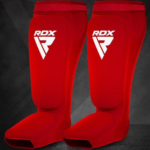 RDX Shin Guards Kickboxing Muay Thai, SATRA Approved, MMA Leg Instep Protection Pads, Sparring Training Martial Arts Boxing, Elasticated Padded Protector, Karate BJJ Taekwondo Gear, Men Women - color: Red White, size: X-Large