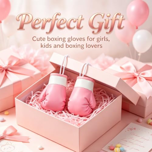 Pink Mini Boxing Gloves 3.9" Car Mirror Hanging Accessories - color: Pink