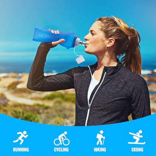 WRELS TPU Collapsible Soft Flask,Lightweight PBA Free Folding Running Water Bottles,Leakproof Durable Hydration Flask for Outdoors (250ml/8.45oz-Dark Blue) - color: 250ml/8.45oz-Dark Blue