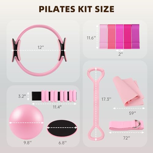 Uyittour 16PCS Pilates Kit, Home Pilates Workout Kit with Ankle Weights, Pilates Ring and Ball Set for Women, Pilates Equipment with Resistance Bands, Core Sliders & Socks for Starter Home Workouts