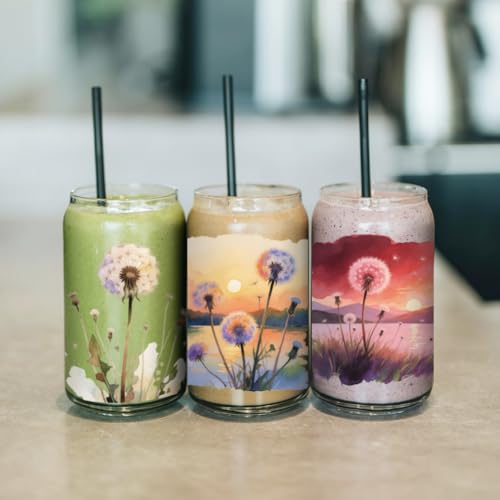 arricraft 10 Pcs Dandelion Theme Cup Printing UV Transfer Papers, 10 Styles Watercolor Scenery and Dandelions PVC DIY Heat Transfer Stickers for 16 OZ Glass Cups Crafts 9.5x4.3inch - style: Watercolor Dandelion Theme