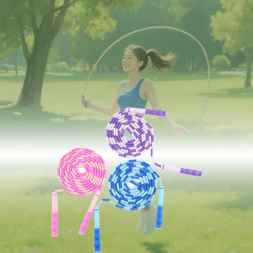 Beaded Bamboo-Segment Jump Rope - Durable PVC Skipping Rope with Anti-Slip Handle, Tangle-Free Design & Adjustable Length for Beginners