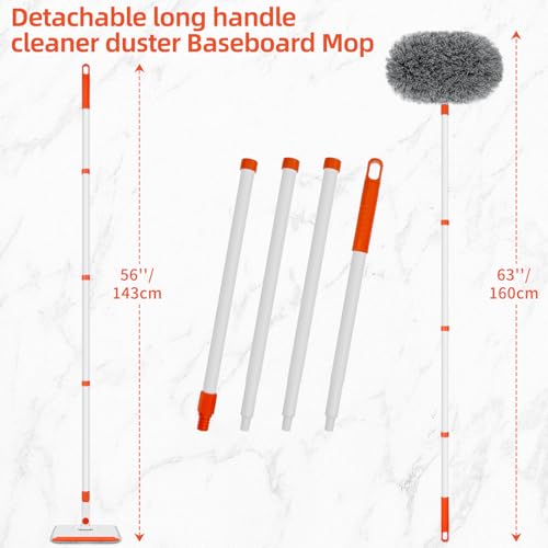 Baseboard Cleaner Tool with Handle, Extendable Long Handle Baseboard Cleaning Duster with Reusable Pads for Floorboard, Ceiling Fan Blade Cleaner Duster (Gray) - color: Gray
