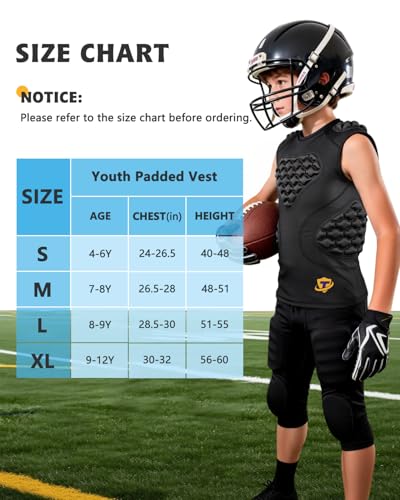 Youth Padded Compression Shirt Vest Rib Chest Protector Football Baseball - color: Black-white, size: Medium