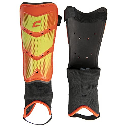 Champro League Soccer Shin Guards with Padded Ankle - color: Fire Red, Optic Yellow, size: 2X-Small