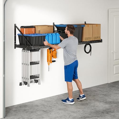FLEXIMOUNTS 2-Pack 2x4 ft Garage Wall Shelving with 4 Hooks, Black