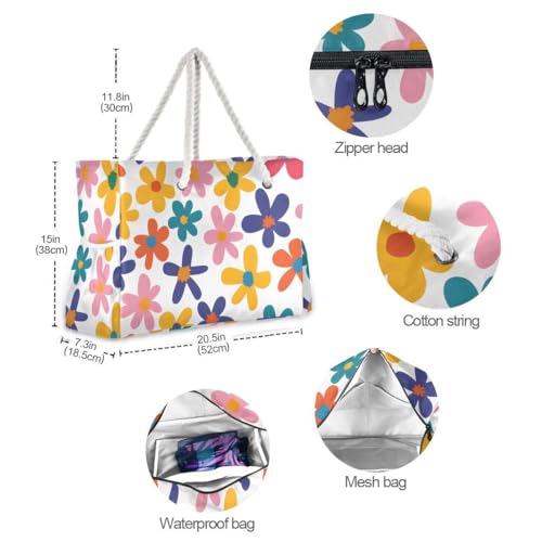 senya Large Beach Bags Totes Canvas Tote Shoulder Bag Soft Wave Water Resistant Bags for Gym Travel Daily Ocean - color: Colorful Flower