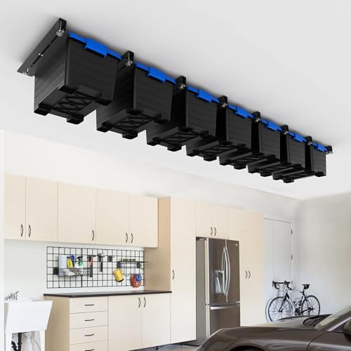 EVERHANGER Ceiling Storage Rack, Heavy Duty Garage Overhead Storage Rack | Adjustable Garage Ceiling Bin Storage System, 5 Sets for 4 Bins, 16 Inch - style: For 7 Bins