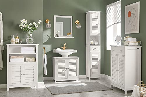 Haotian Narrow Bathroom Storage Cabinet, 67" Tall Skinny Bathroom Shelf with Drawers, Freestanding Corner Cabinet with Adjustable Shelves for Laundry Room, White, FRG236-W