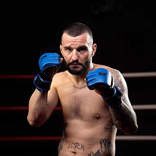 Kruzak MMA Gloves, Half-Finger Boxing Mitts with Hand Wraps - color: Blue, size: Large-X-Large