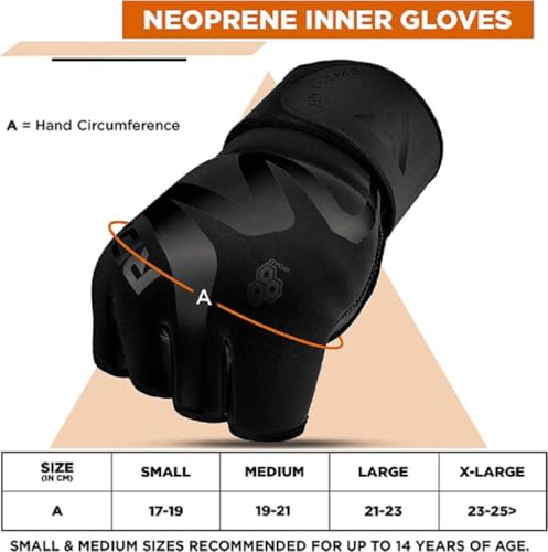 RDX Boxing Inner Gloves Hand Wraps Men Women, Hybrid Design Gym Weight Lifting Workout, 50Cm Long Wrist Support, Neoprene Under Mitts, MMA Muay Thai Martial Arts Training, Kickboxing Punching - size: X-Large
