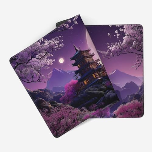 XXL Gaming Mouse Pad 35.4 x 15.7 Inch, Large Extended Desk Mousepad, Water-Resistant Surface, Stitched Edges, Non-Slip Rubber Base Desk Mat for Gaming & Office - color: Cherry Moon