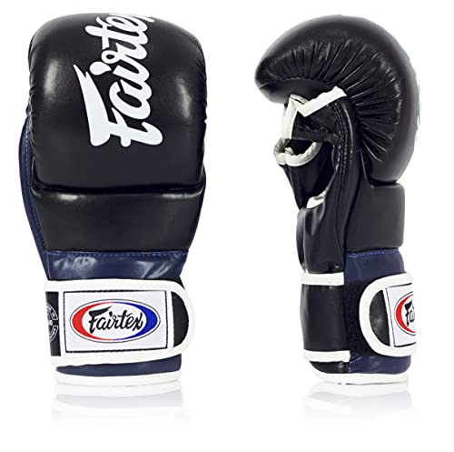 Fairtex FGV18 MMA Boxing Gloves, Leather Muay Thai Martial Arts Training - color: Black/Blue, size: Small
