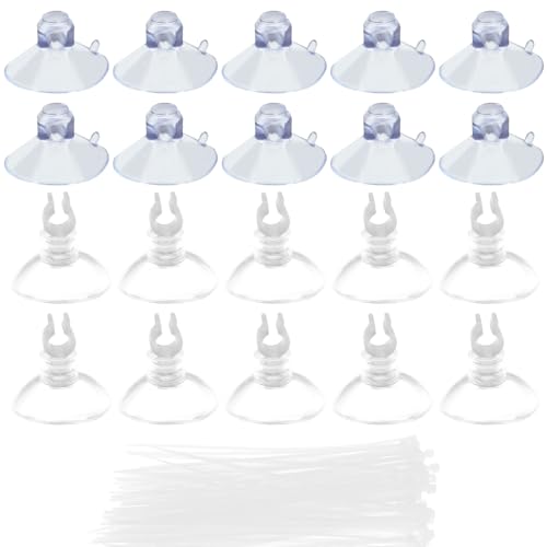 20 Pack 25mm Suction Cups and 0.2” Clips, Transparent Aquarium Suction Cups 100 Pcs Adjustable Zip Ties, Utility Sucker Pad for Fish Tank Decoration/Moss Shrimp Nest - style: Suction Cups*10,Clips*10