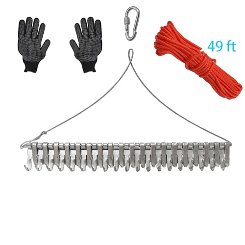 16" Pond Rake,Weed Removal Tool, 50ft Thicker Rope,Double Sided Weed Cleaning Tool Rake,or Pond, Lake, Rivulet