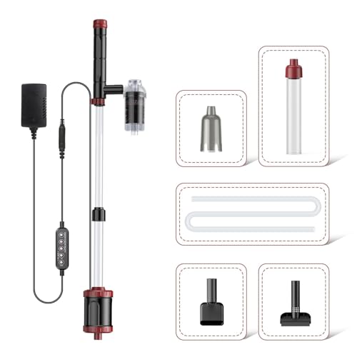 AKKEE Aquarium Vacuum Gravel Cleaner, 36W Electric Fish Tank Cleaner Vacuum, 8 in 1 Multifunctional Aquarium Cleaner for Automatic Water Change, Wash Sand, Water Circulation and Timed Off - color: Red