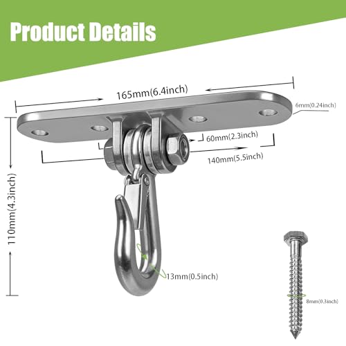Heavy Bag Hanger,Stainless Wall Ceiling Mount Hook 180°/360° Rotation Wood Beam Holder Body Weight Strength Training Systems, Aerial Yoga Swing & Hammock - size: 4-holes large hook with 180° Swing