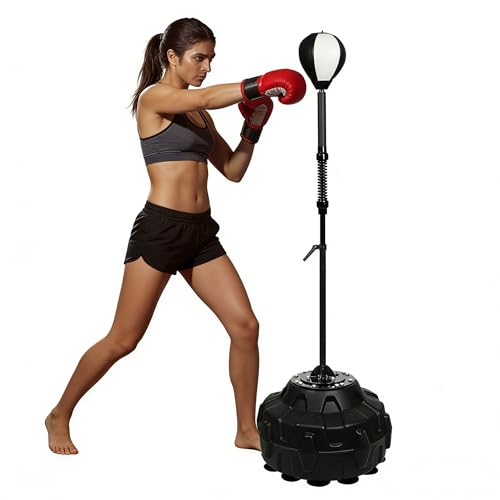 Freestanding Punching Bag with Stand - Reflex Speed Ball for Home Gym, Adjustable Height Boxing Equipment for Adults, Heavy Duty Base & Stress Relief Ball for Cardio, MMA, and Coordination Training