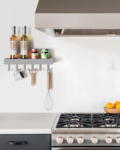 Key Holder Wall Mount Magnetic Adhesive - Key Hooks Rack with shelf - color: Gray, size: Medium