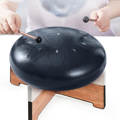 Wood Drum Stand, 14 Inch Detachable Drum Pad Stand, Tongue Drum Tripod Tank Drum Display Rack, Portable Handpan Stand with 4 Soundproofing Pads, For Playing on the Go and for Daily Practice