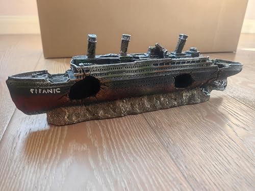 Titanic Aquarium Boat Shipwreck Sunken Pirate Ship Resin Fish Tank Decorations Aircraft Carrier for Betta, Middle Size - size: Medium
