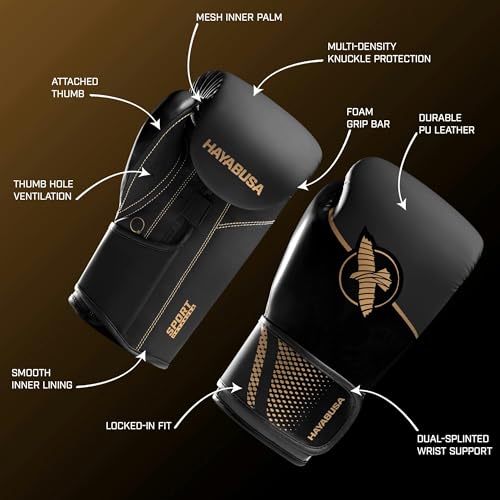 Hayabusa Sport Boxing Gloves - Dual-Splinted - color: Black / Gold, size: 14oz