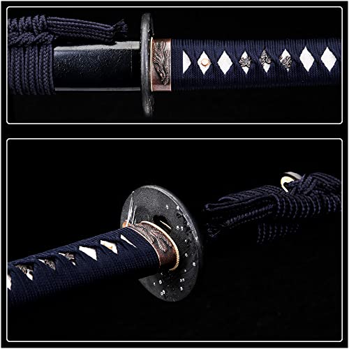Katana Handmade Full Tang Sharp, Alloy Tsuba Japanese Samurai Sword High Carbon Steel 1060,T10 1095, 40-Inch - color: Eagle